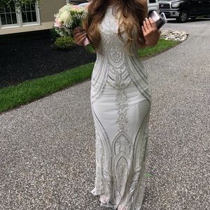White long beaded prom dress